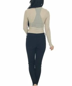 LE LIS Taupe Long Sleeve Ruched Bodycon Bodysuit 33 LE LIS Taupe Long Sleeve Ruched Bodycon Bodysuit