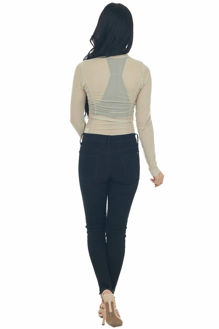 LE LIS Taupe Long Sleeve Ruched Bodycon Bodysuit 18 LE LIS Taupe Long Sleeve Ruched Bodycon Bodysuit