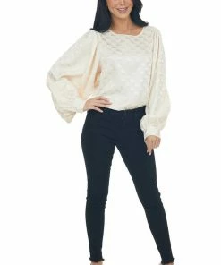 Vine & Love Tops Rich Vanilla Checkered Long Sleeve Blouse