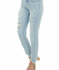 Special A Bottoms Medium Denim High Rise Distressed Frayed Jeans