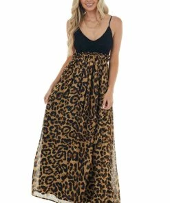 Dress Day Leopard Print Open Back Sleeveless Maxi Dress