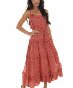 Ces Femme Dresses Terracotta Speckled Sleeveless Midi Dress
