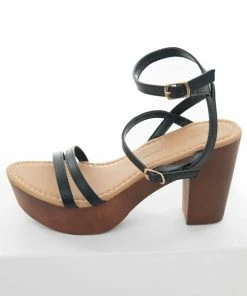 Tangelo Black Strappy Platform Clog Heels With Buckles Shoes