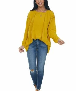 BiBi Bright Mustard Long Sleeve Brushed Waffle Knit Top 30 BiBi Bright Mustard Long Sleeve Brushed Waffle Knit Top