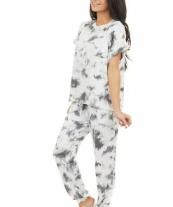 Gilli Charcoal And Cream Tie Dye Short Sleeve Super Soft Top Tops