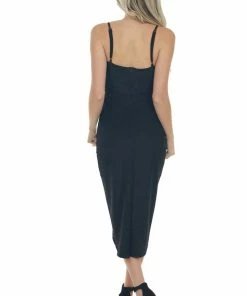 Main Strip Black Shimmer Sleeveless Midi Dress Dresses