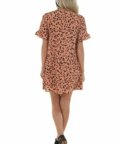 Fantastic Fawn Dresses Pale Spice Cheetah Print V Neck Shift Dress