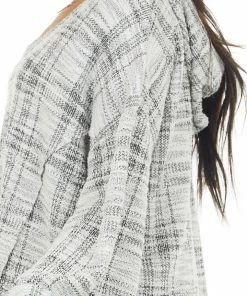 Peach Love Black And Ivory Long Loose Sleeve Knit Top With Hood