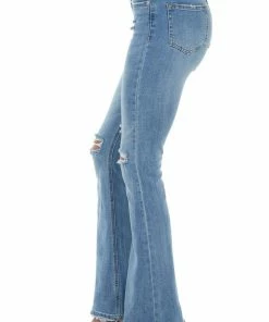 I&M Bottoms Medium Wash Distressed High Rise Flare Jeans