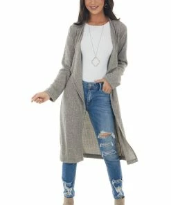 Cozy Co. Heather Grey Ribbed Knit Tunic Cardigan