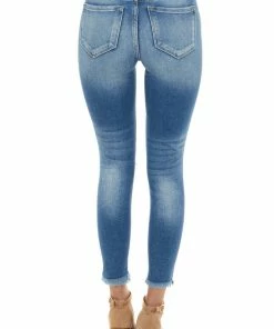 KanCan Mid Wash High Rise Shark Bite Hem Denim Jeans Bottoms