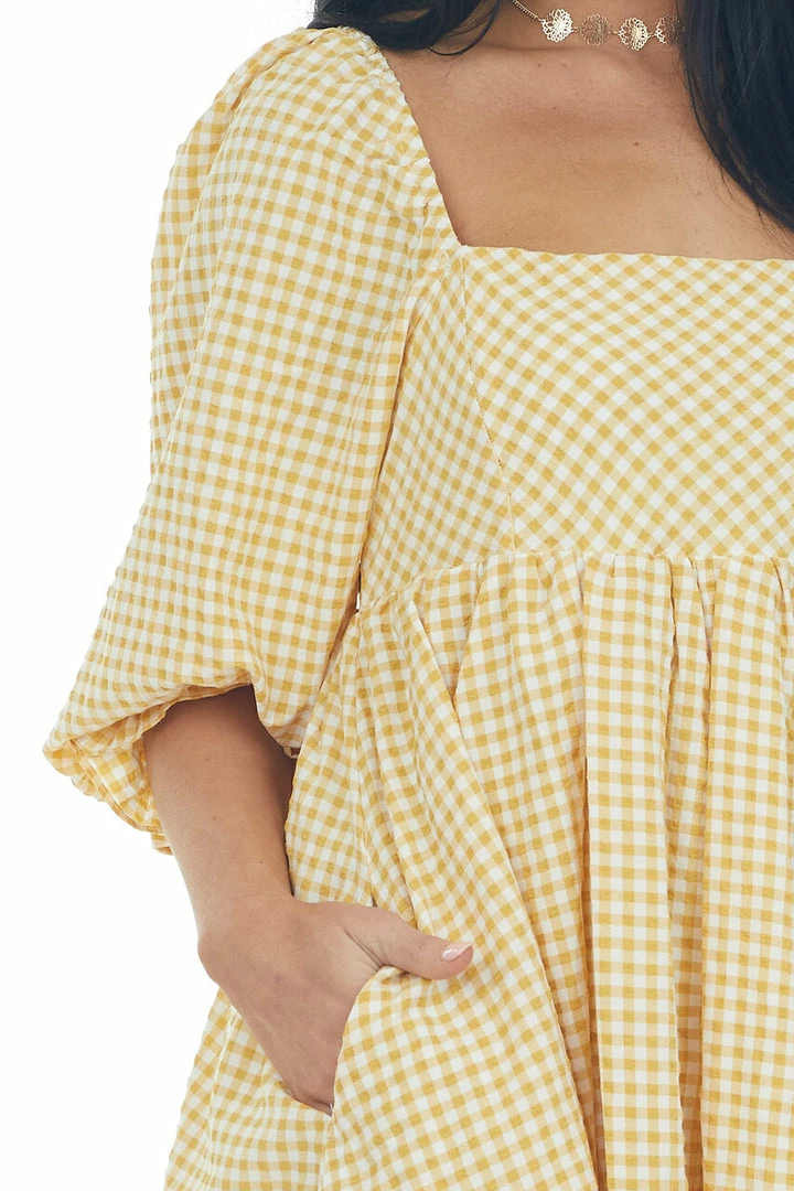 Sweet Lemon Dresses Amber Gingham Babydoll Square Neck Mini Dress 11 Sweet Lemon Dresses Amber Gingham Babydoll Square Neck Mini Dress