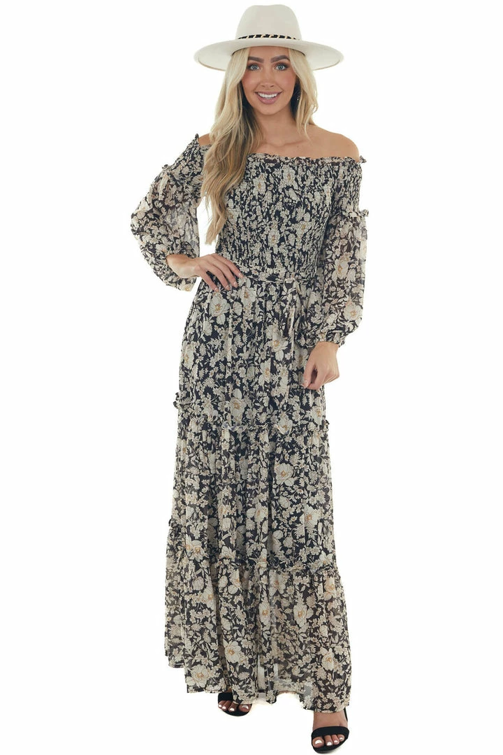 Flying Tomato Black Floral Print Off Shoulder Maxi Dress Dresses 12 Flying Tomato Black Floral Print Off Shoulder Maxi Dress Dresses