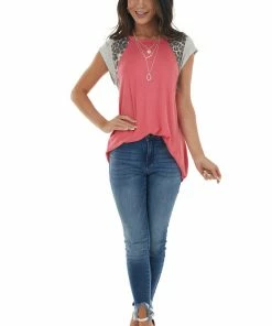 HEIMISH Tops Bright Punch Knit Top With Short Multiprint Raglan Sleeves 31 HEIMISH Tops Bright Punch Knit Top With Short Multiprint Raglan Sleeves