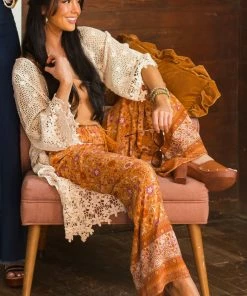 Ces Femme Bottoms Tawny Floral Wide Leg Pants With Tassel Tie