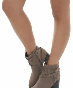 JP ORIGINAL CORP Coffee Strappy Studded Pointed Toe Booties