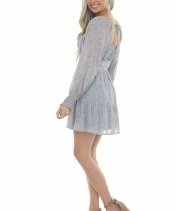 LE LIS Dresses Slate Blue Floral Paisley Long Sleeve Dress 27 LE LIS Dresses Slate Blue Floral Paisley Long Sleeve Dress