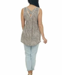 Hailey & Co Tops Latte Leopard Print Tank Top With Crochet Trim 12 Hailey & Co Tops Latte Leopard Print Tank Top With Crochet Trim