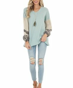 Lovely Melody Sage Waffle Knit Top With Oatmeal And Leopard Print Sleeves 33 Lovely Melody Sage Waffle Knit Top With Oatmeal And Leopard Print Sleeves