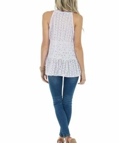 Staccato Lilac Tiered Eyelet Lace Sleeveless Top With Button Detail Tops 33 Staccato Lilac Tiered Eyelet Lace Sleeveless Top With Button Detail Tops