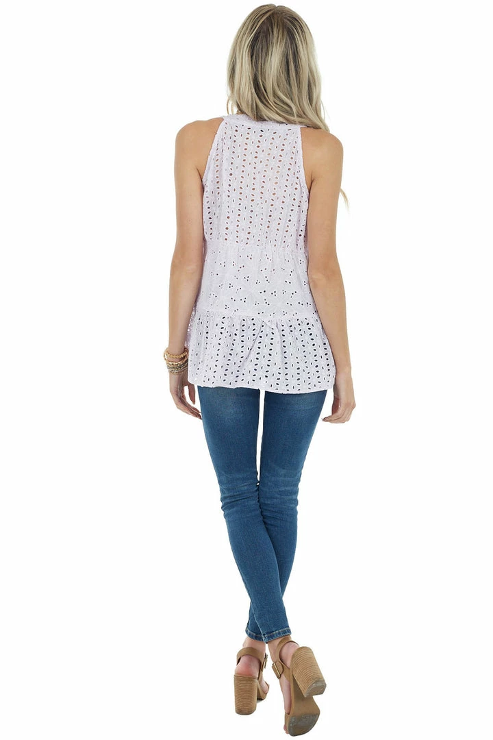 Staccato Lilac Tiered Eyelet Lace Sleeveless Top With Button Detail Tops 18 Staccato Lilac Tiered Eyelet Lace Sleeveless Top With Button Detail Tops