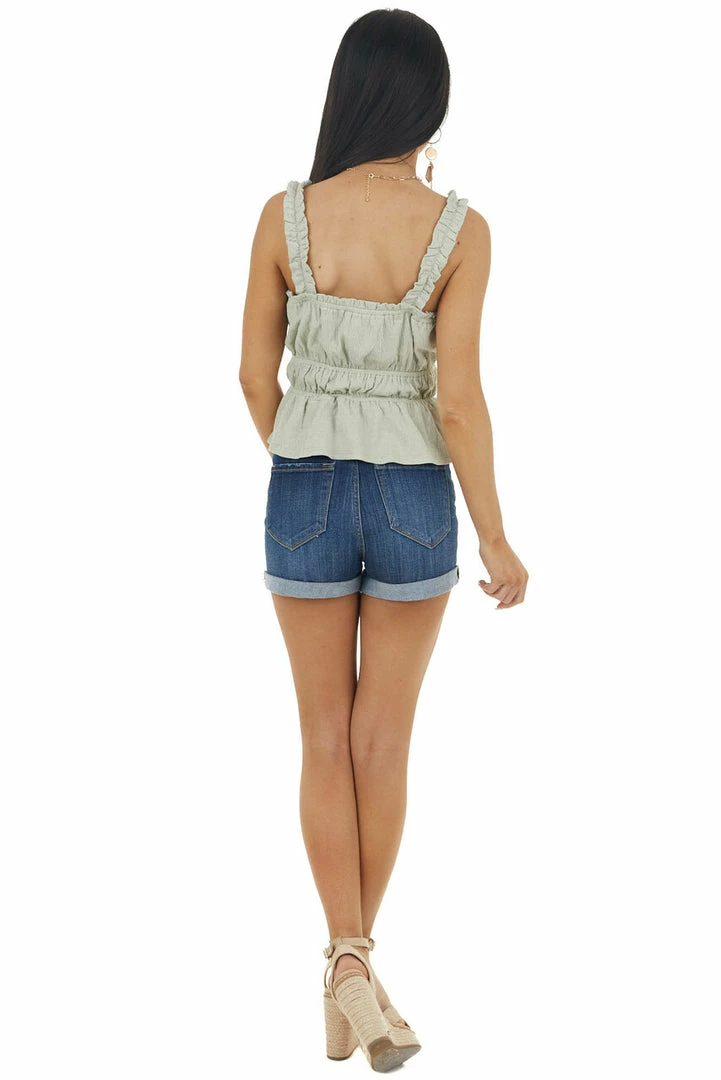 LE LIS Dusty Sage Peplum Knit Tank Top With Ruching Details Tops 15 LE LIS Dusty Sage Peplum Knit Tank Top With Ruching Details Tops