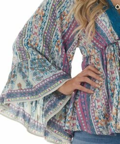 ANGIE Tops Catalina Blue Printed Drop Waist Top With Tie