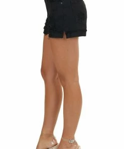 KanCan Bottoms Black Distressed Mid Rise Shorts With Cuffed Hem