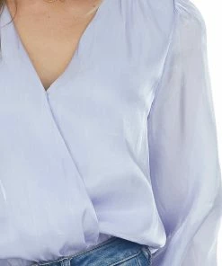 Entro Tops Periwinkle Surplice Shimmery Bodysuit