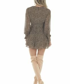 She + Sky Dresses Walnut Leopard Drop Waist Romper With Wrap Tie