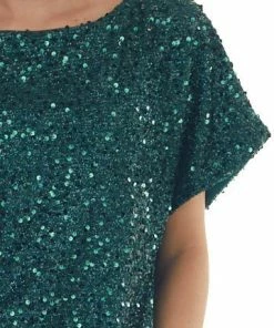 Vine & Love Forest Sequined Short Flowy Sleeve Shift Dress