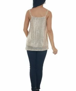 143 Story Tops Nude Sequin Square Neck Adjustable Strap Tank