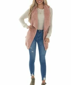 CY Fashion Dusty Punch Fuzzy Open Front Vest With Pockets Outerwear 15 CY Fashion Dusty Punch Fuzzy Open Front Vest With Pockets Outerwear