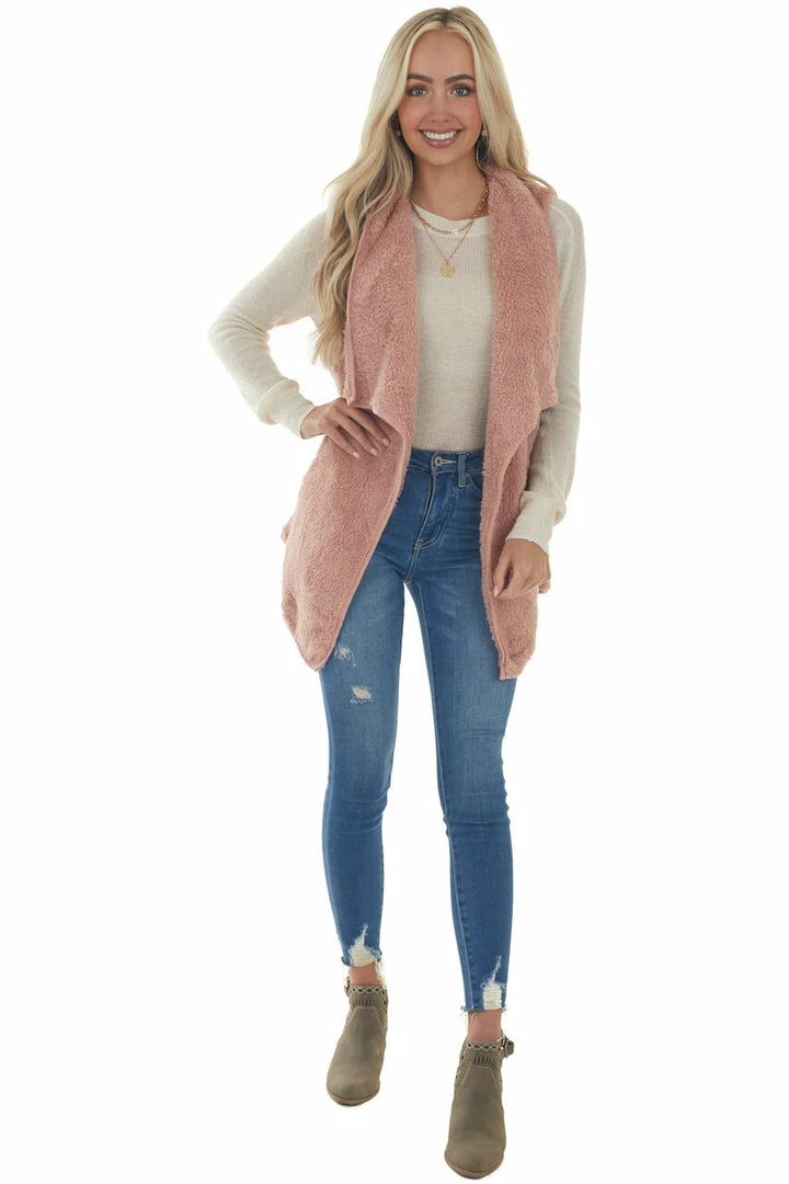 CY Fashion Dusty Punch Fuzzy Open Front Vest With Pockets Outerwear 7 CY Fashion Dusty Punch Fuzzy Open Front Vest With Pockets Outerwear
