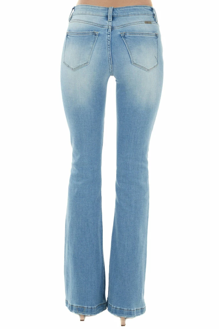 KanCan Medium Light Wash High Rise Flare Jeans With Destroyed Knees 7 KanCan Medium Light Wash High Rise Flare Jeans With Destroyed Knees