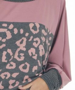 Entro Dusty Rose Leopard Print Colorblock Knit Top