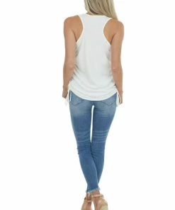 143 Story Ivory Ribbed Sleeveless Top With Ruched Side Detail