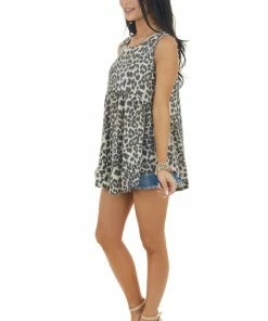 HEIMISH Latte And Charcoal Leopard Print Sleeveless Knit Top Tops 28 HEIMISH Latte And Charcoal Leopard Print Sleeveless Knit Top Tops