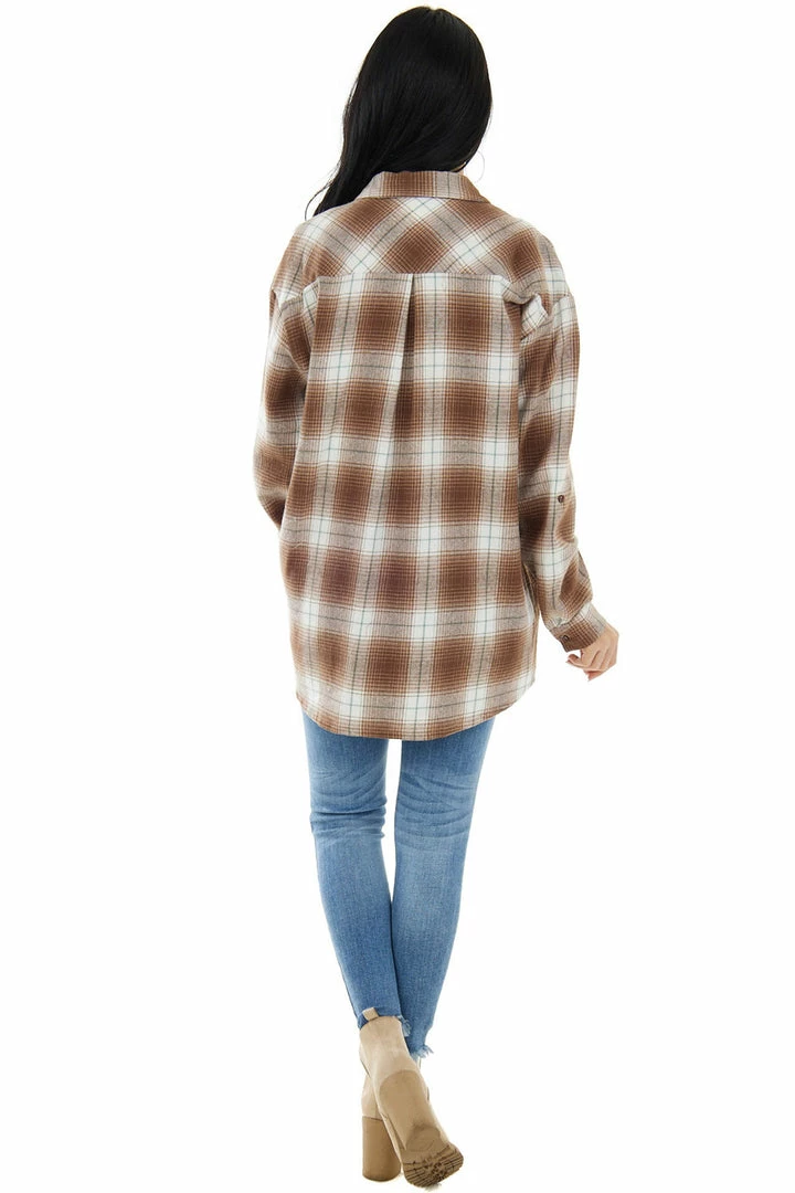 Vine & Love Dark Sepia And Vanilla Plaid Flannel Top Tops 7 Vine & Love Dark Sepia And Vanilla Plaid Flannel Top Tops