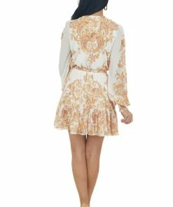 Flying Tomato Dresses Ivory Floral Print Long Sleeve Blouson Dress