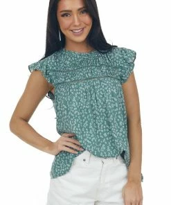 Ces Femme Juniper Ditsy Floral Top With Flutter Sleeves