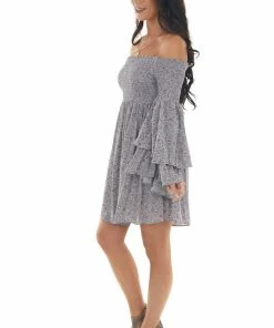 Lime Lush Dusty Lavender Floral Off Shoulder Dress Dresses