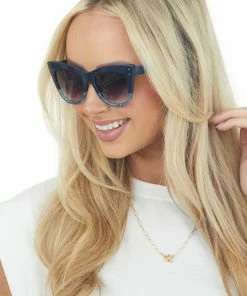 ZAD Navy Cat Eye Glitter Trim Sunglasses