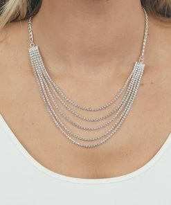 Fame Accessories Silver Five Layer Cubed Rhinestone Necklace