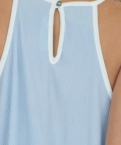 Haptics Cornflower Blue Pleated Halter Neck Tank Top