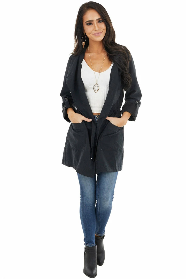 Be Cool Outerwear Black Hooded Faux Suede Long Jacket With Pockets 12 Be Cool Outerwear Black Hooded Faux Suede Long Jacket With Pockets