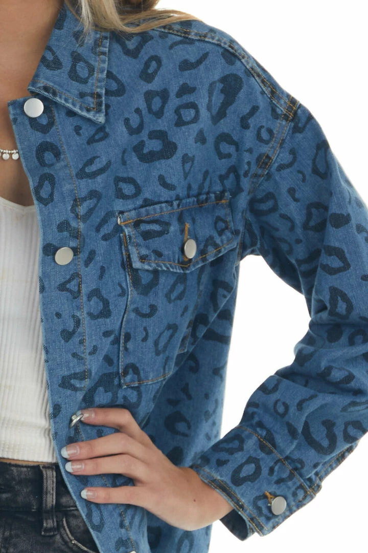 Davi & Dani Dark Wash Leopard Print Oversized Denim Jacket 17 Davi & Dani Dark Wash Leopard Print Oversized Denim Jacket