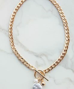 Fame Accessories Gold Toggle Chain Pearlescent Charm Necklace