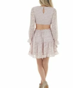 Peach Love Dresses Blush Floral Textured Cut Out Waist Mini Dress