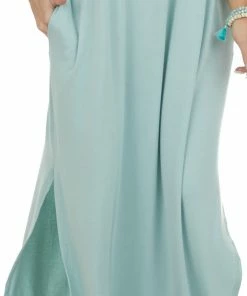 ZENANA Mint Short Sleeve Maxi Dress With Side Slits